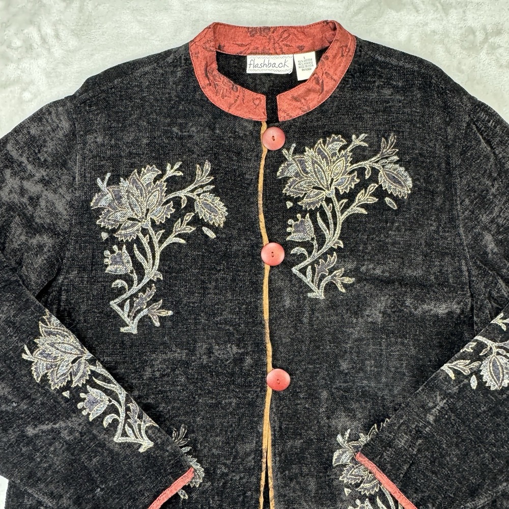 Vtg 90s Embroidered Flashback‎ Women's Large Jacket Cardigan Cottagecore Indie